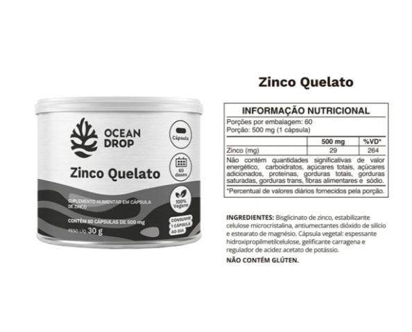 Zinco Quelado 60 caps 500mg Ocean Drop