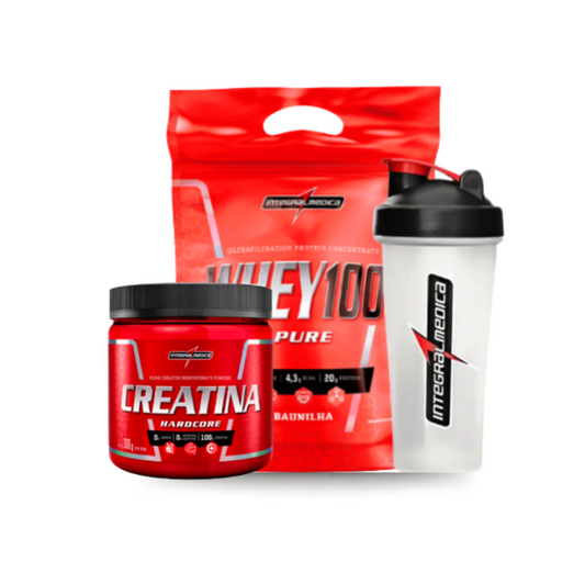 Combo Whey 100% 900g + Creatina 300g + Coq 800 ml Integralmedica
